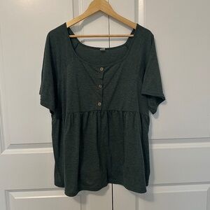 Dark Green Peplum Top with Button Details - XXL